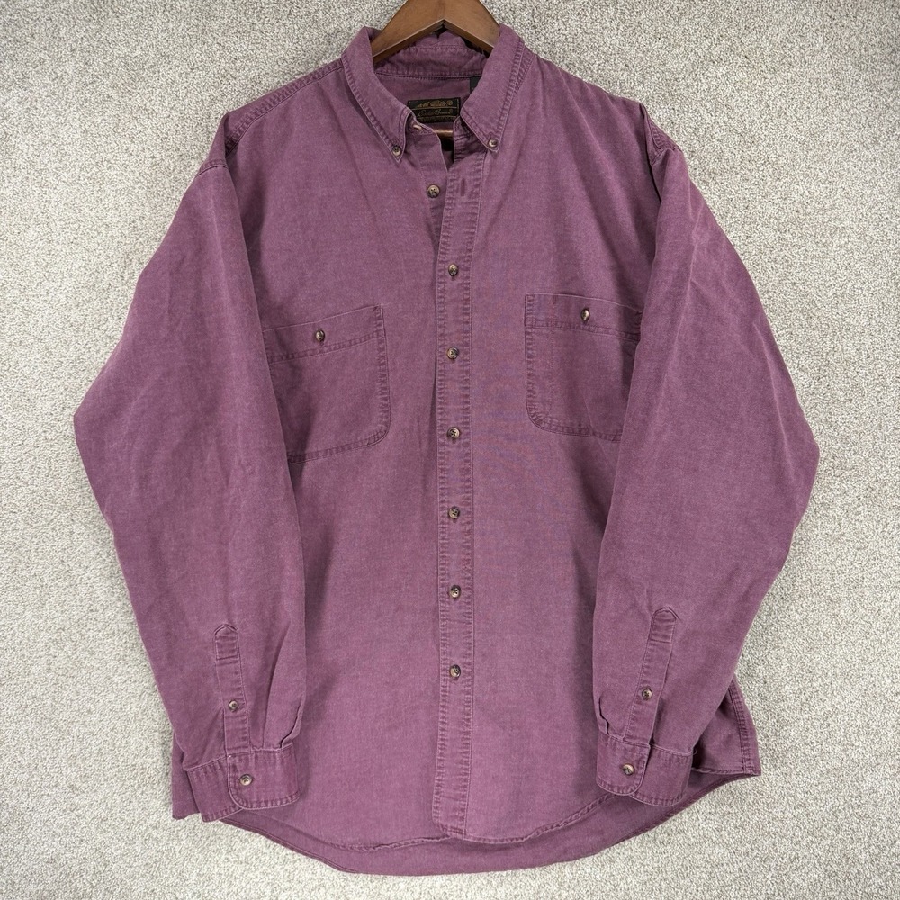 VTG Eddie Bauer Shirt Heavy Cotton‎ Mens Size XLT Purple Button Long Sleeve